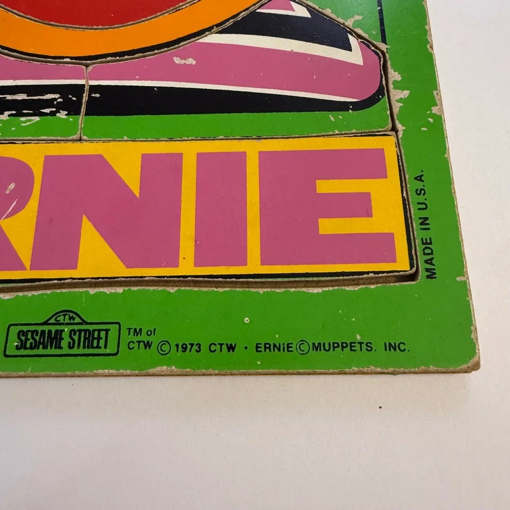 Vintage 70s 1973 Playskool Sesame Street Ernie Wooden Tray Puzzle Muppets kids